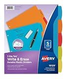 Avery Big Tab Write & Erase Durable Plastic Dividers for 3 Ring Binders, 5-Tab Set, Bright Multicolor, 1 Set (16129)