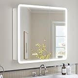 TIFULLHOME 30x32 Lighted Medicine Cabinet with Mirror, AL Alloy Frame Rounded, 2 Outlets +1 USB +1 Type-C, Plug-in or Hardwired, Recessed/Surface, 3 Colors/Dimmable/Inner Sensor Light/Defog, 2 Shelf