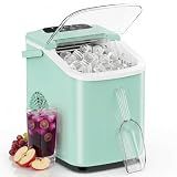 Sweetcrispy Countertop Ice Maker with Scoop, Basket and Handle, Portable Ice Machine 9 Cubes Ready in 6 Mins, 26.5lbs in 24Hrs, 2 Sizes for Home Kitchen Office Bar Party