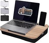 GORILLA GRIP Laptop Lap Desk with Phone Holder, Pillow Cushion Desks Fit Laptops up to 15.6", Tray Ledge Keep Computers in Place, Portable Travel Workstation Essentials for Home, Light Wood Color