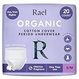 Rael Disposable Underwear for Women, Organic Cotton Cover - Postpartum Essentials, Leak Locker, Unscented, Maximum Coverage (Size S-M, 20 Count)