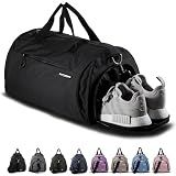 Fitgriff® Gym Bag for Men & Women with Shoe & Wet Compartment - Duffle Bag for Travel, Sports, Fitness & Workout (Full Black, 19 x 10 x 10″ (Small))