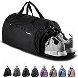 Fitgriff® Gym Bag for Men & Women with Shoe & Wet Compartment - Duffle Bag for Travel, Sports, Fitness & Workout (Full Black, 19 x 10 x 10″ (Small))