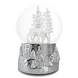 Hpoeude Winter White Deer Musical Christmas Snow Globe LED Light Up,120MM Snowflakes, 6.7Inch Height Water Globe, Festive Christmas Decor, Ideal Gift for Women and Adult.