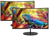 2-Pack Curved 27 Inch FHD 100Hz Computer Monitor, HDMI X2, R1500, 1ms, 100% sRGB, Built-in Speakers, Wall Mount, Tilt, Professional and Gaming, Machine Black