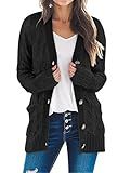 MEROKEETY Women's 2025 Fall Long Sleeve Cable Knit Cardigan Sweater Open Front Button Loose Outerwear Black