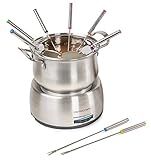 Nostalgia 8-Cup Electric Fondue Pot Set for Cheese & Chocolate - 8 Color-Coded Forks, Adjustable Temperature Control - Stylish Serving for Hors d'Oeuvres, Entrees, and Desserts - Stainless Steel