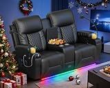 DG PEAFOWL Loveseat Recliner Sofa, Home Theater Seating with Center Console, Reclining Loveseat RV Couch with USB Ports & Phone Holders, Wall Hugger RV Sofa Furniture with Storage & Pocket