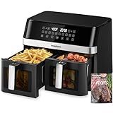 12QT Large Dual Air Fryer, 10-in-1 Double Zone Airfryer with 2×6QT Baskets, 60° Easy-Panel with Full Touchscreen, SyncCook Function, Viewing Window, Nonstick & Dishwasher Safe, 2 Dishes at Once, Black