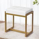FLYZC Vanity Stool, Vanity Chair Stools for Makeup Room, Faux Leather Small Makeup Bench, Modern Gold Metal Legs Ottoman Foot Rest for Bedroom Living Room, White & Gold