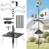 2026 Upgraded Heavy Duty Bird Feeder Pole,92 Inch Squirrel Proof Adjustable Bird Feeding Station,4 Shepherd Hooks for Feeder Stand, Includes Water Bowl and Mesh Tray,for Outdoor Garden & Yard