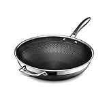 HexClad Hybrid Nonstick 12-Inch Wok, Stay-Cool Handle, Dishwasher-Friendly, Oven-Safe Up to 900°F, Induction-Ready, Compatible with All Cooktops