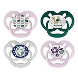 Dr. Brown's Advantage Glow-in-the-Dark Baby Pacifier, Fully Symmetrical Soother with Soft Silicone Bulb, Scooter Squirrel-Purple Nature, 6-18m, BPA Free, 4 Pack