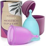 EcoBlossom Reusable Menstrual Cup and Case - The Most Reliable Medical Grade Silicone Period Cups - Comfortably use for 12 Hours (Small/Large (Pack of 2), Round Stem & Case)