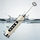 YUSWKO Milk Frother Wand for Coffee, Handheld Coffee Frother, Rechargeable Drink Mixer, Waterproof Electric Whisk, Beige