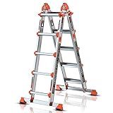 LANBITOU Ladder, A Frame 5 Step Ladder Extension, 17 Ft Anti-Slip Multi Position Ladder, Storage Folding Ladder, 330 lbs Security Load Telescoping Aluminum Ladders for Stairs Home Indoor Outdoor Roof
