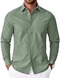 COOFANDY Mens Oxford Shirt Solid Casual Button Down Work Shirts Long Sleeve Dress Shirts Green