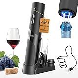 CIRCLE JOY Rechargeable Wine Opener Electric Wine Bottle Opener 7-in-1 Wine Gift Set with Electric Vacuum Pump, Charging Station, Foil Cutter, Wine Aerator Pourer and 2 Wine Stoppers