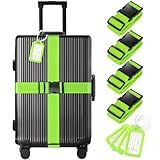 8 Pack Luggage Straps and Tags Set - 4 Straps, 4 Tags, TSA Approved Suitcase Belt, Green