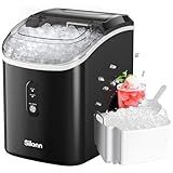 Nugget Ice Maker Countertop, Silonn Chewable Pellet Ice Machine with Self-Cleanin Function, 33lbs/24H Portable Ice Makers for Home Kitchen Officce, Black