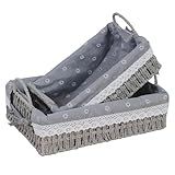 Paper Rope Basket for Organizer on Shelves,Set of 2 Handmade Grey Woven Rectangle Storage Basket Set with Handles and Removable Liners,Ideal for Cosmetics, Toys, Snacks ​