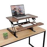 Mount-It! Height Adjustable Standing Desk Converter, Compact 30” Wide Tabletop Standing Desk Riser with Gas Spring, Desktop Stand Up Workstation with Keyboard Tray Fits Monitor or Laptop, Dark Walnut
