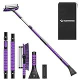 Nuovoware 60" Ice Scraper and Extendable Snow Brush for Car Windshield, 5 in 1 Adjustable Snow Removal Tools with 270° Pivoting Brush Head for Car Auto Truck SUV, Purple