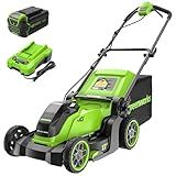 Greenworks 40V 17” Brushless (Push) Cordless Lawn Mower, 4.0Ah Battery and Charger