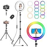 10.3" Selfie Ring Light with Stand and Phone Holder, Desk Tripod, 29 RGB Lighting Modes, Remote for iPhone &Android Camera. LED Halo Light for Photo, Video Recording, TikTok. Circle Ringlight Dimmable