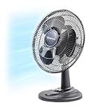 Comfort Zone Oscillating Table Fan with Adjustable Tilt, Convenient Push Button Controls, Quiet, 12 inch, 3 Speed, Desk Fan, Airflow 7.25 ft/sec, Ideal for Home, Bedroom, Dorm & Office, CZ121BK