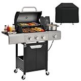 Endark 3-burner propane grill, 40,500 BTU with side-fire function. Stainless steel, enameled cast iron grate, thermometer, wheels. Perfect for patio and garden cooking