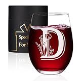 Jmugmt Letter D Personalized Initial Wine Glass, Personalized Birthday Letter D Wine Glasses for Women, Birthday Mothers Day Gifts for Mom Wife Her Women, Bridal Shower Gifts, 16 OZ with Gift Box