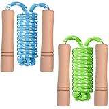 Homello Jump Rope for Kids - Wooden Handle - Adjustable Cotton Braided Fitness Skipping Rope for Toddler Fitness Workout Exercise Outdoor Activity (Green+Blue)