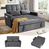 tiramisubest 54'' Sleeper Sofa Bed, Convertible Pull Out Couch Futon for for Living Room,Apartment (Darkgrey, Loveseat) Side Pockets, Velvet Fabric, Adjustable Backrest, Pull-Out Bed, Easy Assembly