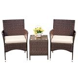 Devoko 3 Piece Patio Furniture Set Outdoor Wicker Conversation (Brown)