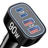 USB C Car Charger, 4-Port 90W Super Fast Car Phone Charger Accessories Dual 45W USB-C & USB-A Cargador Carro Adapter Cigarette Lighter for iPhone 16e 16 15 14 13 12, Samsung S25 S24, Tablet, Android