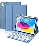 Hamile for iPad 11th 10th Generation Case with Keyboard - 7 Colors Backlit Wireless Detachable Folio Keyboard Cover with Pencil Holder for iPad 11-inch A16 2025 10th Gen 10.9 Inch 2022 (Blue)