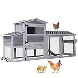 Aivituvin 80in Chicken Coop Mobile Hen House Outdoor Wooden Poultry Cage with Wheels Nesting Box Run