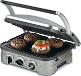 Cuisinart Griddler Indoor Grill, Panini Press, Sandwich Maker & More, 5-in-1 Grilling, Dishwasher-Safe Nonstick Cooking Plates, GR-4NP1, Stainless Steel