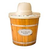 Nostalgia Electric Ice Cream Maker With 4 Qt Capacity- Old Fashioned Ice Cream Machine Makes Frozen Yogurt or Gelato in Minutes- Vintage Wooden Style Ice Cream Maker with Aluminum Canister- Light Wood