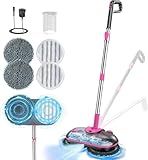 Cordless Electric Spin Mop with Water Sprayer, 300ml Tank Self-Propelled Floor Cleaner for Hardwood & Tile, Quiet Cleaning, Adjustable Handle, 2500mAh Long-Lasting Battery, Pink