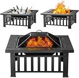 Panovue Fire Pit Table 32 Inch Square Metal Stove for Patio, Backyard