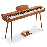 MOSEN Digital Piano 88 Key Weighted Keyboard, Full-size Electric Piano for Beginners, Hammer Action Piano Keyboard, with Sheet Music Stand, Triple Pedal, Power Adapter, USB-MIDI Connecting, Brown