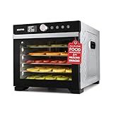 Gourmia Digital Food Dehydrator – 6 Stainless Steel Trays, 360° Airflow, One-Touch Presets, Adjustable Temp 95–165°F, Timer, Glass Door, Quiet Operation, 600W – Healthy Snacks, Jerky, Fruits & More