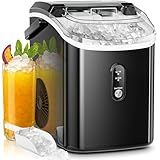 AGLUCKY Nugget Ice Makers Countertop,Portable Pebble Ice Maker Machine with Chewable Ice,One-Click Operation,Self-Cleaning for Home/Office(Black)