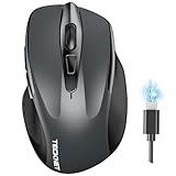 TECKNET Wireless Mouse (BT5.0/3.0 & 2.4G) Rechargeable 4800 DPI Silent USB A & Bluetooth Mouse 6 Buttons, Wide Compatibility - Grey