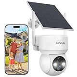 GNCC Solar Security Cameras Wireless Outdoor 2.4G WiFi, 360° View, Solar/Battery Powered, AI Human Detection, Color Night Vision, 2-Way Audio, Spotlight Siren Alarm, IP65 Waterproof, SD/Cloud Storage