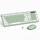 Wireless Keyboard and Mouse Combo, 2.4G Full Size Silent Keyboard with Fn Multimedia Keys for Office and Home, 3-Level DPI Adjustable Quiet Mouse for Windows,Mac OS Desktop/Laptop/PC(Avocado Green)