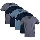 Gildan Men's V-Neck T-Shirts, Multipack, Style G1103, Navy/Heather Navy/Indigo Blue (5-Pack), Medium