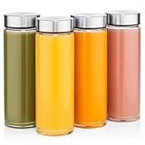 Juice Bottles - 4 Pack Wide Mouth Glass Bottles with Lids - for Juicing, Smoothies, Infused Water, Beverage Storage - 16oz, BPA Free, Stainless Steel Lids, Leakproof, Reusable, Borosilicate